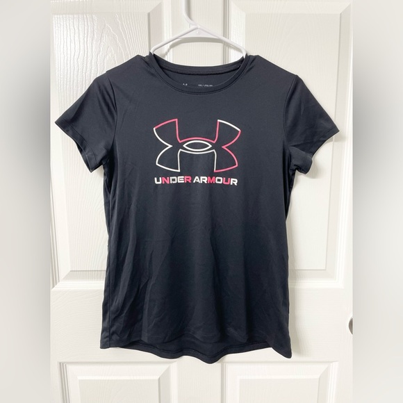 Under Armour Other - Under Armour HeatGear Girls YXL Loose Fit Black Logo Tee Athletic Shirt